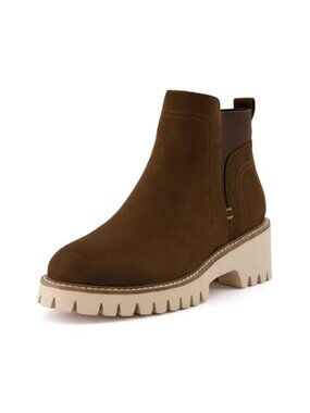 Chelsea Boots Vegan Suede Memory Foam Lug Sole Pull On Ankle Booties